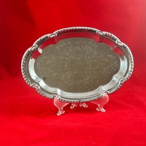 Ornate Silver Serving Tray - Decorative Floral Etching